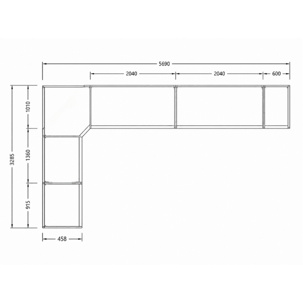 Pillar werkplaatsinrichting hoekopstelling hardhouten werkblad, maatvoering