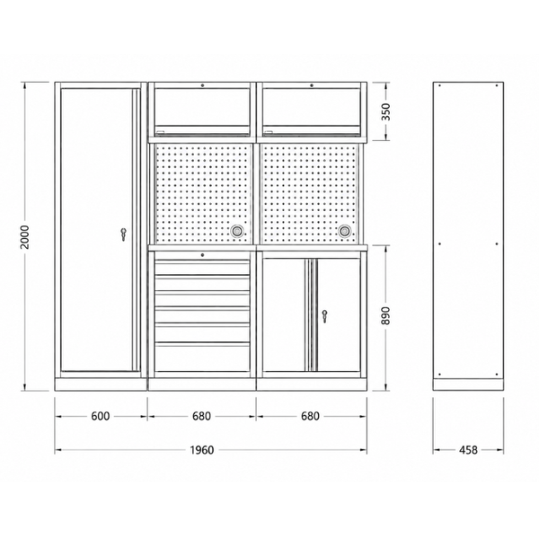 Pillar Modulaire Werkplaatsinrichting met Hoge Kast en RVS Werkblad – Modulair – Midnight Black