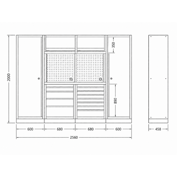 Pillar Modulaire Werkplaatsinrichting met 2 Hoge Kasten en RVS Werkblad – Modulair – Midnight Black