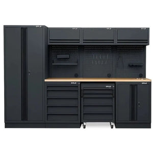 Pillar Modulaire Werkplaatsinrichting 295,5 cm – Hardhouten Werkblad – Midnight Black