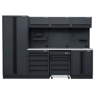 Pillar Modulaire Werkplaatsinrichting 295,5 cm – RVS Werkblad – Midnight Black