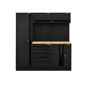 Pillar Modulaire Werkplaatsinrichting met Hoge Kast en Hardhouten Werkblad – Modulair – Midnight Black