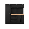 Pillar Modulaire Werkplaatsinrichting met Hoge Kast en Hardhouten Werkblad – Modulair – Midnight Black