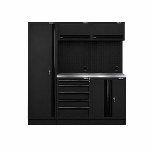 Pillar Modulaire Werkplaatsinrichting met Hoge Kast en RVS Werkblad – Modulair – Midnight Black