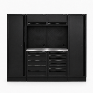 Pillar Modulaire Werkplaatsinrichting met 2 Hoge Kasten en RVS Werkblad – Modulair – Midnight Black