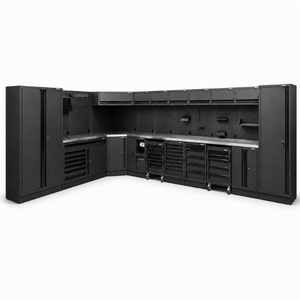 Pillar Complete Werkplaatsinrichting Hoekopstelling met RVS Werkblad – Modulair – Midnight Black
